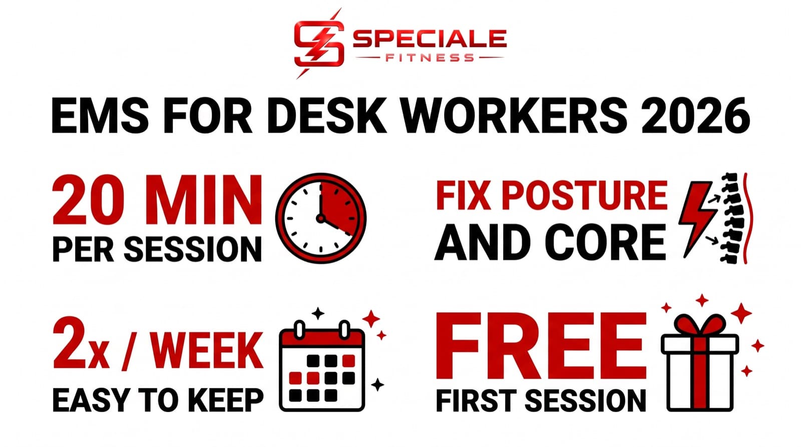 EMS for Remote Workers & Desk Jobs in 2026 — Speciale Fitness infographic